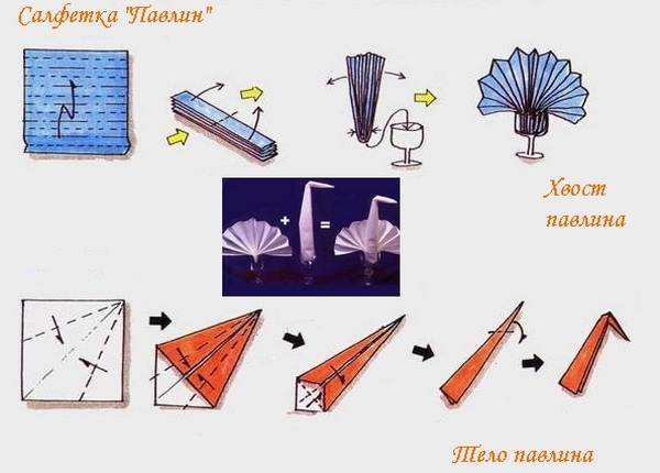 Схема: как сложить павлина. Фото с сайта prazdnodar.ru