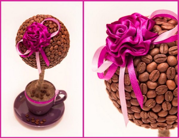 Топиарий из кофейных зерен — эффектный подарок своими руками.  Фото с сайта vk.com