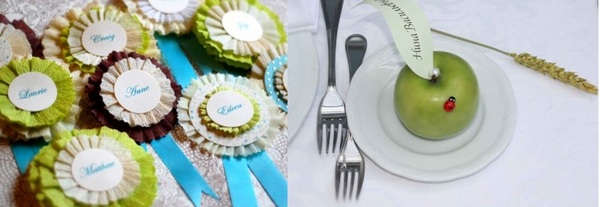 Карточки-медальки и идея для яблочной свадьбы. Фото с сайта  http://nashasvadba.net/