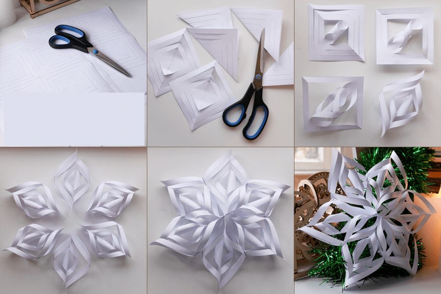 Объемные снежинки из бумаги на Новый год 2024 – схемы и шаблоны для вырезания