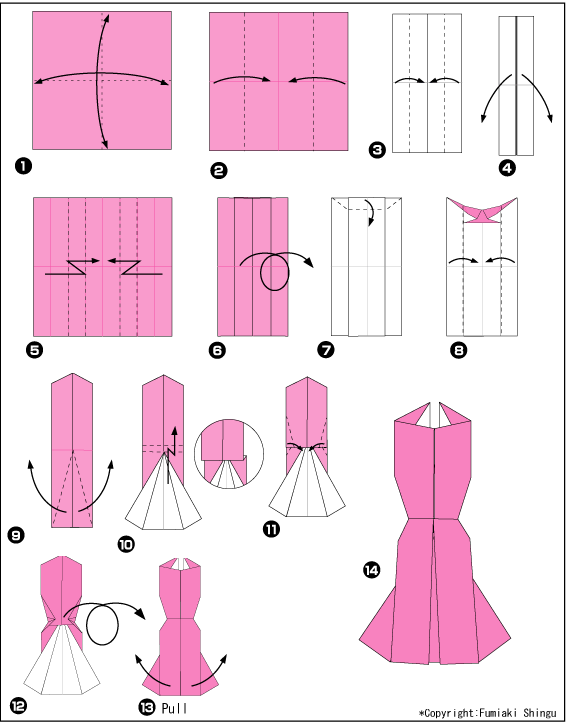 Схема оригами для открытки в форме платья